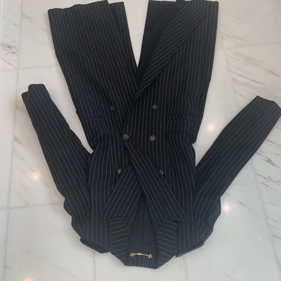 Gucci suit women coat duster 44 pants 46 dark blue/stripe - Picture 14 of 16